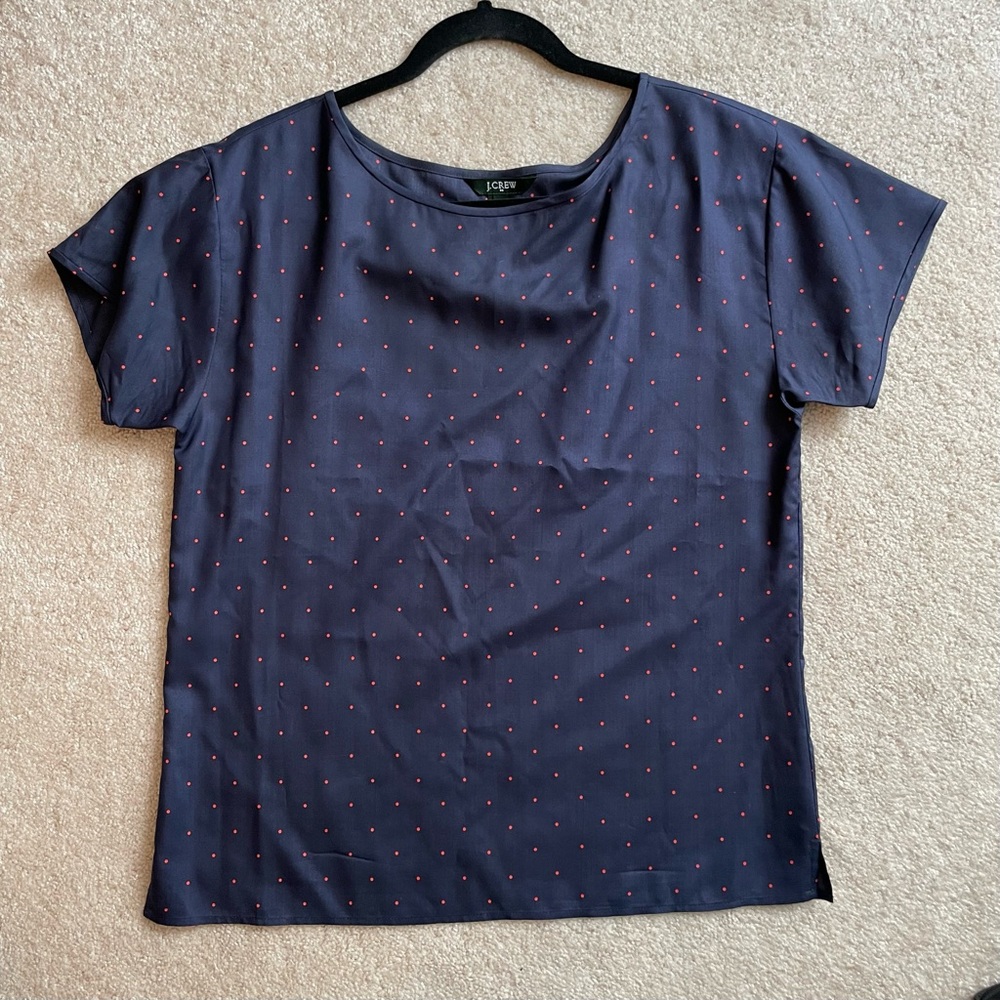 Jcrew, Red and navy blue silk top, size S